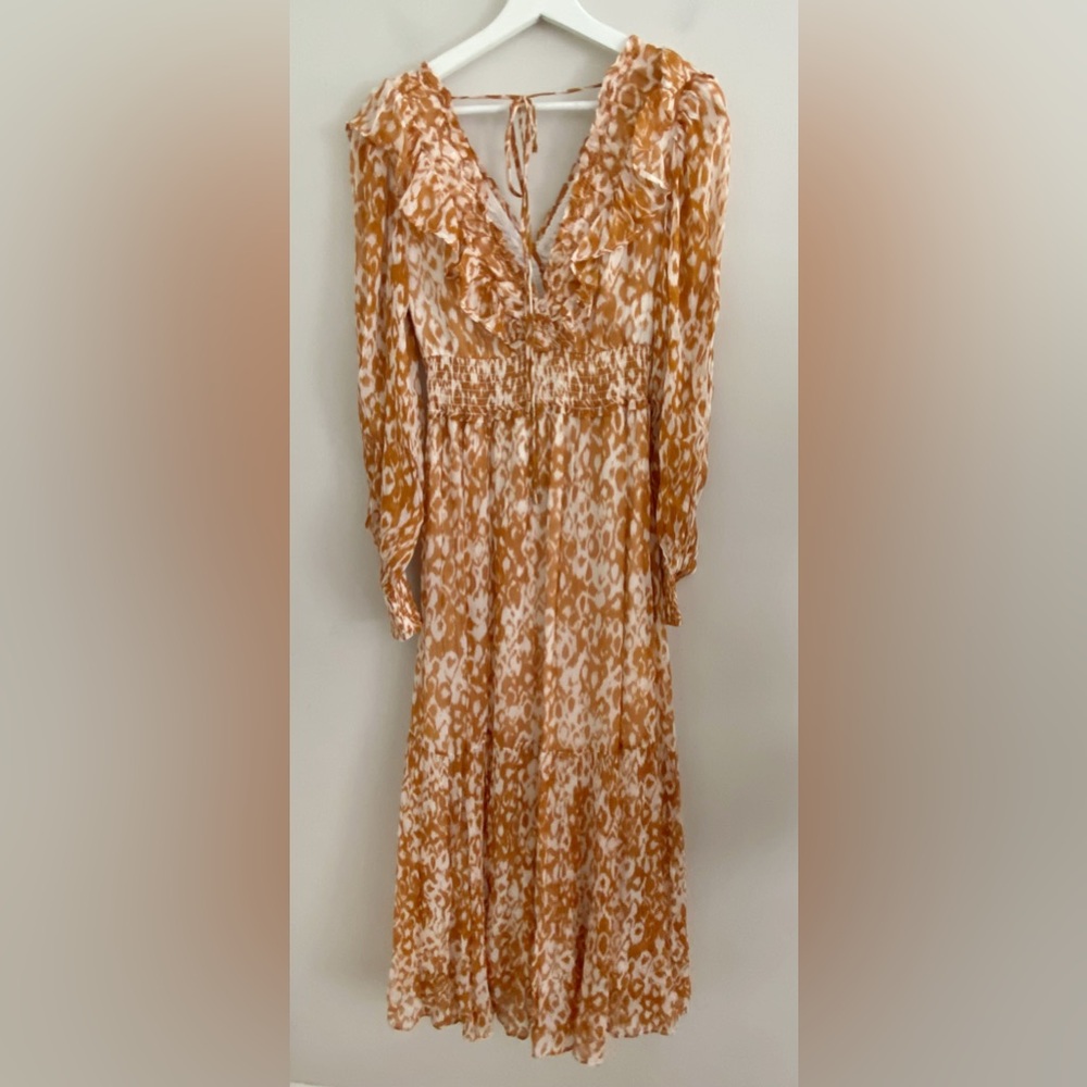 Anthropologie The Odetta Ruffled V-Neck Dress size S honey color new - Picture 7 of 10